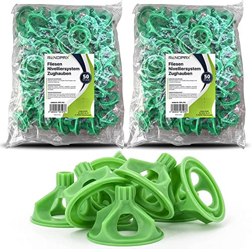 RENOPAX Fliesen Nivelliersystem für Profis und Laien - Fliesenverlegehilfe 2mm Fugen - Fliesenverlegesystem - Fliesenleger Set für 6-16mm Fliesen (1250x Zughauben)