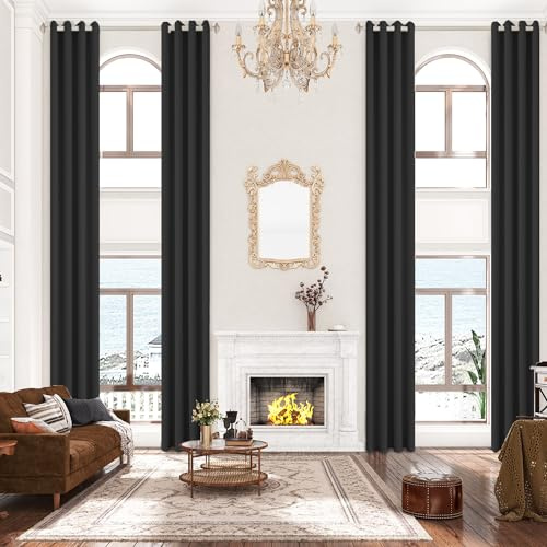 Sanceor Blackout Extra Long Curtain 12ft Long,Grommet Top Custom Made, 2 Story Curtain for High Ceiling,Loft,Great Room(Black,1 Panel,52 x 144 Inch)