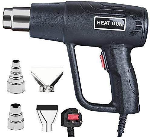 Ykgutilu Heat Gun, 2000W Heavy Duty Hot Air Gun Kit Variable Temperature Control w/ 2-Temp Settings 60℃- 600℃ Overload Protection w/ 4 Nozzles Crafts, Shrink Tubing/Wrapping, Stripping Paint, Black