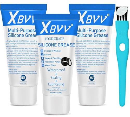 XBVV Food Grade Silicone Lubricating Plumber Grease for Waterproof Faucet Pool Filter O Ring 3-Pack 1 oz Tube with Brush