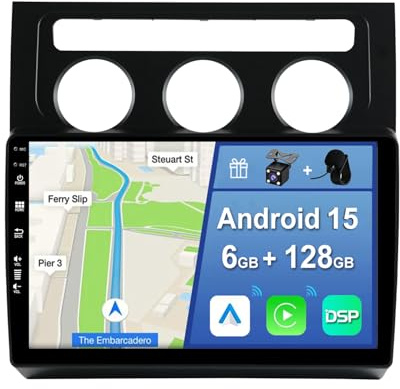 YUNTX [6GB+128GB] Android 15 Autoradio für VW Touran (2003-2009)-[Integriertes CarPlay/Android Auto/DSP/GPS]-10,1-Zoll-IPS-Bildschirm-DAB/Mirror Link/Bluetooth 5.0/360 Kamera/Lenkradsteuerung