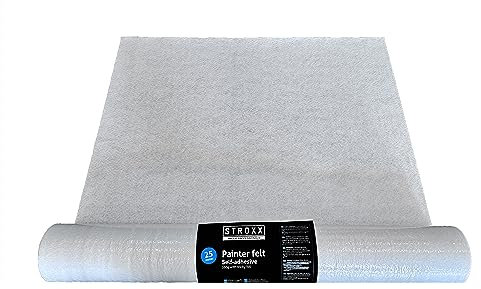STROXX – Malervlies 1 x 25m mit 160g/m² – Abdeckvlies selbstklebend in Profi-Qualität – rückstandslos abziehbar - haftet auf allen Untergründen, wie Fliesen, Holz, Parkett etc.