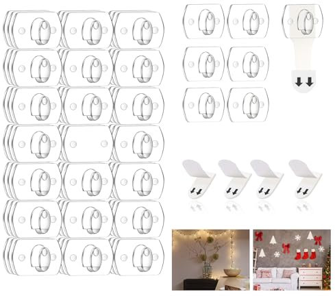 Ainiv 3er-Packs Mini Dekorationsclips, 60 Transparente Clips und 60 Streifen, Transparent Hängeklammern für Dekoration und Lichterketten, Multifunktionale Selbstklebende Haken für Draußen und Drinnen