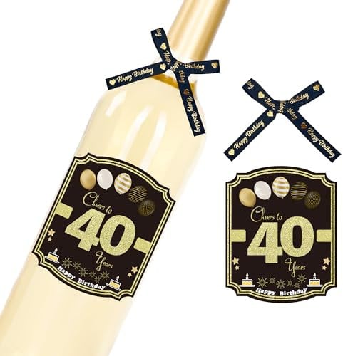 Sumerk 6 Pcs 40th Birthday Wine Bottle Labels and 6 Pcs Bows 40th Bow Birthday Stickers 40 Stickers Happy Birthday Gift Idea Decorations for Him Her