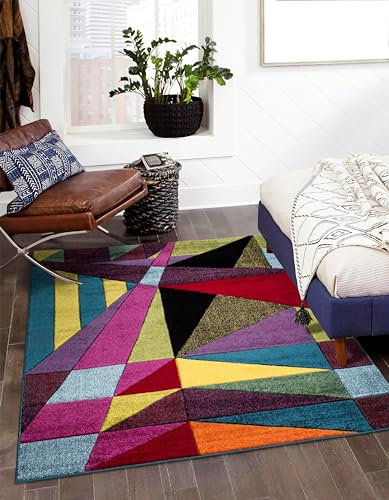 SHAZ HOME Classic Designers Extra Large Multicoloured Rugs Colourful Rugs for Bedroom Living Room Soft Thick Floor Mat Door Mat (Polygon, 80 x 150 cm)