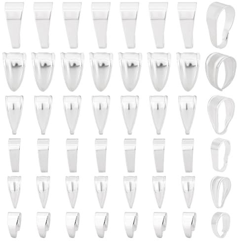 PH PandaHall 60pcs 6 Sizes Pinch Clip Bail Clasp, 925 Sterling Silver Plated Snap Hooks Clip Pendants Clasps Open End Snap Clips Chain Connector for Necklaces Dangle Bead Pendants Jewellery DIY Craft