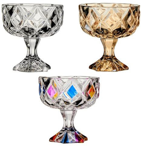Bafnsiji Coppe per Gelato in Vetro Set di 3, Coppe da Dessert Sundae, Bicchieri per Gelato, Piatti da Dessert in Vetro a Stelo, Ciotole per Gelato in Vetro a Piedi, per Dessert, Gelato, Frutta