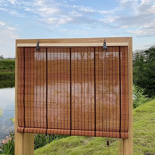 XiuXiu Bambusrollo Bambus Rollos Raffrollos Rollo aus Bambus aussenbereich sichtschutz Sonnenschutz Jalousie für Fenster und Türen,Rotbraun,B142 x H122 cm