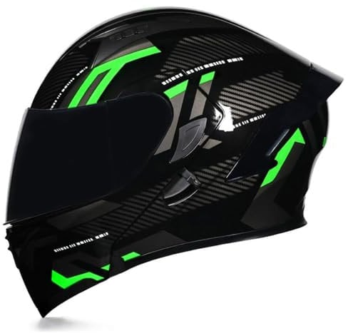 Woljay Full Face Flip Up Motorcycle Modular Helmet Integrated Motorbike Dual Visor for Adults Men Women Moped Street Racing DOT Approved (L,Count Black Green - Smoke Visor)
