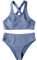 GORGLITTER Damen Bikini Sets U-Ausschnitt Über Kreuz Bikinitop Tanga High Waist Bademode Zweiteiliger Swimsuits Graublau L