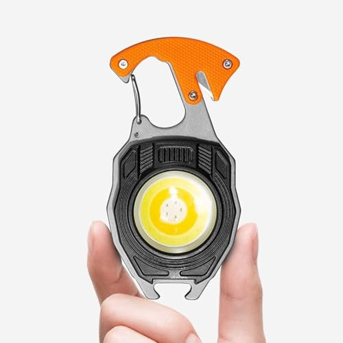pofluany Keychain Light Portable Keychain Flashlight Camping Light with Bottle Opener Window Hammer Compact Led Work Light Multifunctional Emergency Tool Orange