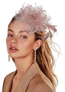 Aijaja Eleganter Damen Netz-Fascinator mit Federn für Abendkleider leicht atmungsaktiv und klassisch im Vintage-Design hochwertiges Accessoire für Hochzeiten und besondere Anlässe (Rosa)