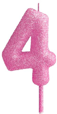 4th Glitter Birthday Candles, Pink Birthday Number Candle for Cake Topper Decorations for Girls Birthday Party Wedding Anniversary Celebration Supplies