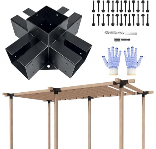 VoTwoofv Pergola-Halterungs-Set, 4 x 4,5-Wege-Kreuz-Halterung, Holzarbeiten, Pergola-Set für Holz (tatsächlich: 8,9 x 8,9 cm) für Gartenpavillons, Terrassen-Pergolen, Blockhütten – 1 Stück