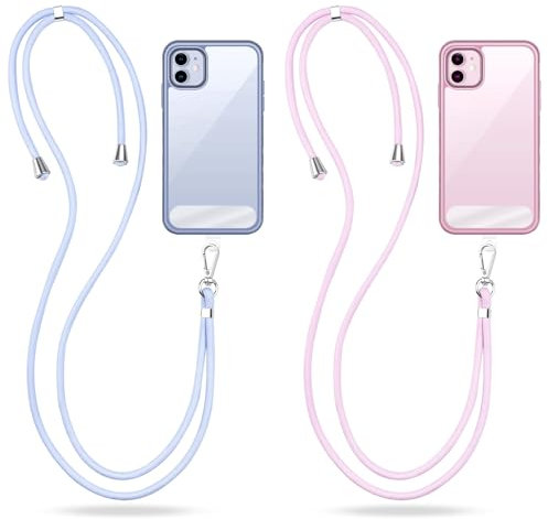 GlasFlength Cordino per Telefono con 2 Toppa, Cordino per Cellulare Universale Regolabile Cordino Tracolla Rimovibile Laccio per Cellulare da Collo Adatto a Tutti Gli Smartphone (Rosa Viola + Azzurro)