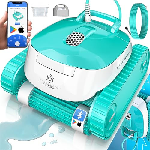 KESSER® Robot de Piscine pour Fond et Paroi | Jusqu'à 100m² de Piscine | Entièrement Automatique avec Fonction App et Module de Contrôle | Mécanisme d'escalade - Blanc/Turquoise