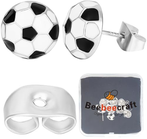 Beebeecraft 1 Box 4 Paar Sportball Ohrstecker 925 Fußball Ohrstecker Aus Sterlingsilber Mit Samtbeuteln Für Frauen Und Männer