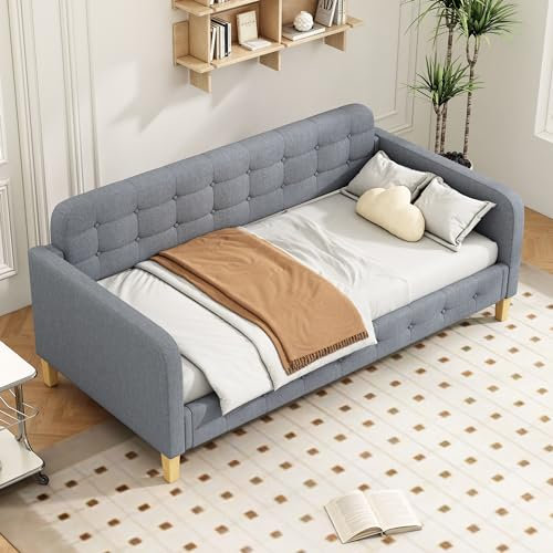 SUKY Sofabett, 90 x 200cm Tagesbett, Knopfnagelverzierung, einfach und stilvoll (Grau)