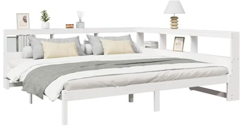 vidaXL Massivholzbett mit Regal ohne Matratze Weiß 180x200 cm Kiefer, Holzbett mit Regal, Massivholzbett mit Regal, Bett, Holzbett mit Bücherregal