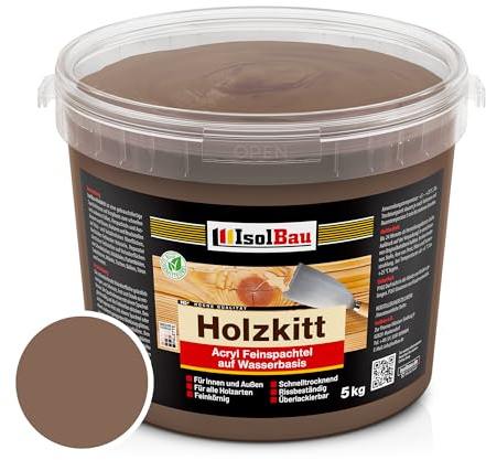 Isolbau - Holz-Spachtelmasse 5 kg - Holzspachtel Holzkitt Außen und Innen - Holz-Reparaturspachtel - Holzreparaturmasse - Holz-Fertigspachtel - Schnelltrocknend - Wenge (Nr. 22)