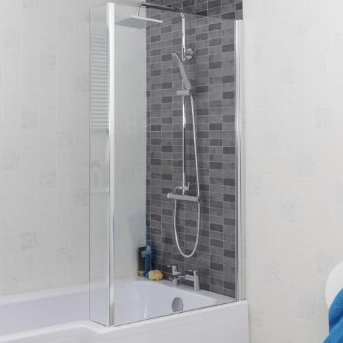 Luxura® 1400 x 800mm Chrome Over Bath Shower Screen with Fixed Return Panels & Screens for Baths Bathroom Frameless L-Shape 5mm Clear Safety Glass