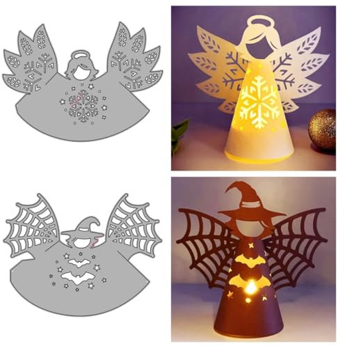 Sredwtk 2set Engel Hexe Laterne Geschenkbox Stanzschablonen Schachtel Stanzschablonen Box Metall Prägeschablonen Stanzmaschine Stanzformen Schablonen für DIY 3D Keksbox Süßigkeitenbox