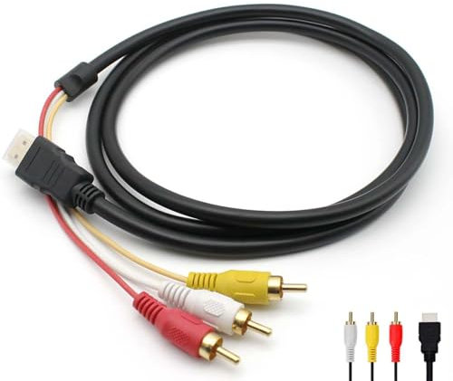 WEISENLINZ Câble HDMI vers AV HDMI vers 3RCA rouge, jaune et blanc - Câble différentiel de 1,5 m - Convertisseur pour HDTV DVD 1080p, la plupart des adaptateurs de projecteur LCD (noir classique)