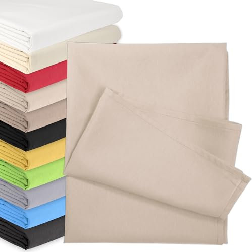 Bettlaken OHNE Gummizug 140 x 200 cm Beige (85% Baumwolle 15% Poly) Betttuch Glatte Betttücher Baumwolle Laken Haustuch Leintuch