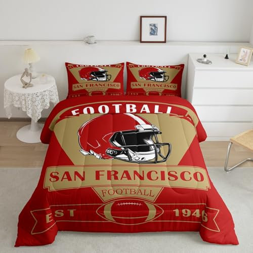 Feelyou Fußball-Bettwäsche-Set, volle Größe, San Francisco-Bettwäsche-Set, Fußball-Fans Geschenk, Bettdecke, American Football City