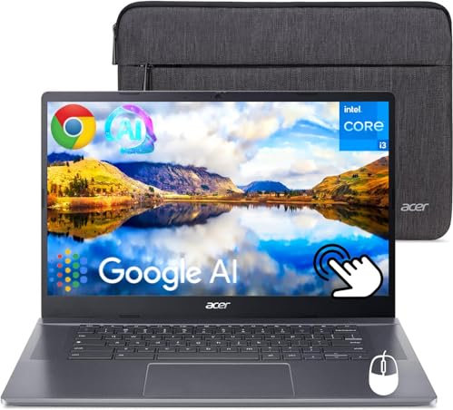 acer Chromebook Plus 514 Touchscreen Laptop, 14 IPS Widescreen LED-Backlit FHD, Intel 8-Core i3-N305, 8 GB LPDDR5, 512 GB SSD, Wi-Fi 6E, Google AI, Chrome OS, Wireless Mouse, 7-in-1 Docking Station