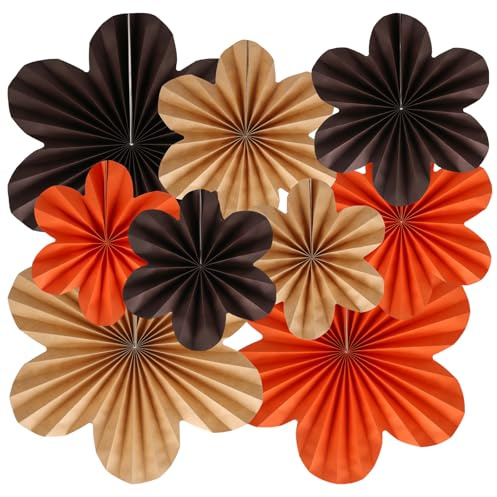 9 Stück Papier Fächer Hanging Dekoration Schwarz Gold Papierblumen Party Regenbogen Deko Schwarz Gold Blumen Papierfächer für Hochzeit Geburtstag Tea Party Tischdeko