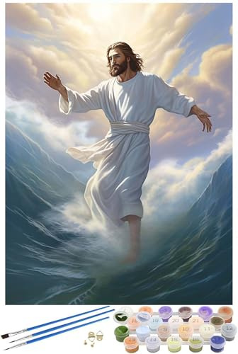 DIY Peinture Numero Adulte flots Peinture Numero Jésus Peinture par Numero Adulte avec Cadre 100x150cm Toile, Kit de Peinture à l'huile avec Peintures Acryliques et 3 Pinceaux, Decoration Maison -8670
