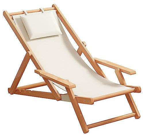 Juego de 2 tumbonas de Exterior con Respaldo y Brazo Ajustables en 4 Posiciones, de Tela de Lino y algodón, reclinables de Madera para Playa, Piscina y balcón.