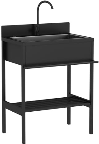 Lavandino da Esterno con Rubinetto,Lavello Cucina 1 Vasca in Acciaio Inox con Mobile,Lavabo da Giardino Autoportante,Lavelli Commerciale con Kit di Troppo Pieno,per Ristorante,Garage,Interno(66x51x94c