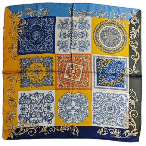 GIMIRO Frauen 70x70cm Schal Simulierte Seide Blumen Schal Krawatte Hahnentritt-Bandana (Yellow Orange Blue Green RS901)