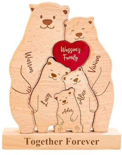 XSTZR Personalisiertes Holz liebenswürdiges Bären-Puzzle - anpassbar mit 2-6 Namen Bären Familien-Puzzle, Home-Deco-Geschenke Einzigartige Weihnachten, Halloween-Hölzer-Deco-Tier (süßer Bär.)