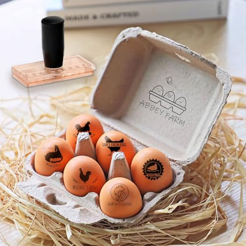 Personalisierter Frische Eier Stempel für Eierkarton,Personalisiert Eierschachtel Eierstempel,Personalisierte Holz-Gummi-Stempel Für Frische Eier, Acryl-Eier-Karton-Briefmarken. (Schwarz)