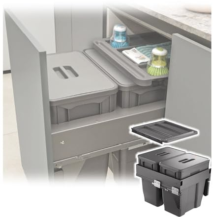 HJLKDYM Under The Sink Waste Sorter 2 X 30 Liters, Recycling Trash Can With Upper Shelf, Kitchen Cabinet Double Waste Bin For Prevent Odor