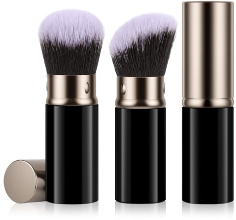AOOTE Einziehbarer Kabuki-Make-up-Pinsel,2 Stück Tragbare Reise Make up Pinsel mit Abdeckung,Einziehbarer Rougepinsel,Reisepuderpinsel für Blush, Bronzer, Concealer, Highlighter