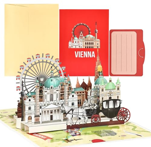 Joyoldelf Wien Pop up-kort, 3D-resekupong presentkort för Wien resa eller smekmånad, kupongkort, resekupong till födelsedag, Wien-presentkort för semester