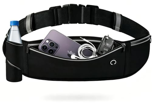SERAVA Laufgürtel Bauchtasche, Running Belt Handytasche Joggen (Black) | Ideal als Laufgürtel mit Trinkflasche für Joggen, Laufen, Marathon, Fitness, Wandern und Radfahren.