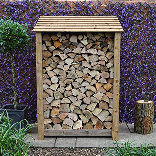 Rutland County Garden Furniture Greetham 6ft Tall Log Store/Garden Storage Heavy Duty Pressure Treated Timber Forward Sloping Roof (Solid Log Store Only, Rustic Brown)