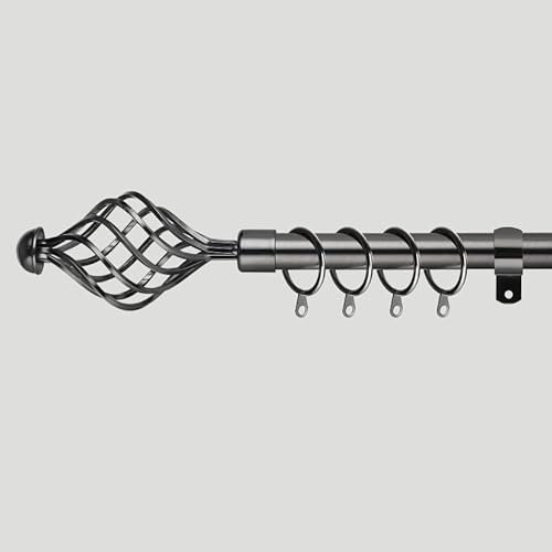 Extendable Curtain Pole | Spiral Metal Curtain Pole Set 19mm | Includes Rings,Finials, Brackets & Fittings. (Black, 40cm to 144cm)