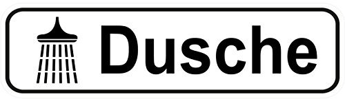 Türschilder24 Dusche Aufkleber/Türaufkleber/Türschild/PVC Hinweisschild 180mm x 50mm Weiß/Schwarz selbstklebend