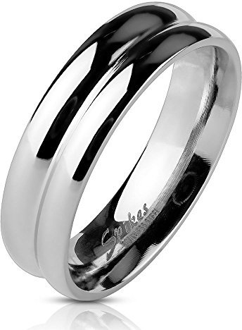 Bungsa 62 (19.7) Ring Zweireihig Silber für Damen und Herren Edelstahl hochglanzpoliert (Ring Damen Fingerring Partnerringe Verlobungsringe Trauringe Damenring Edelstahlring Chirurgenstahl)