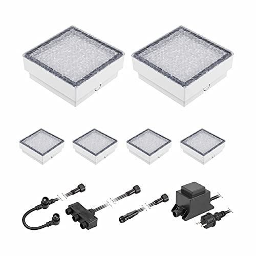 ledscom.de LED Pflaster-Stein Gorgon Boden-Einbauleuchte für außen, 15x15cm, 12V, kalt-weiß 6er Set