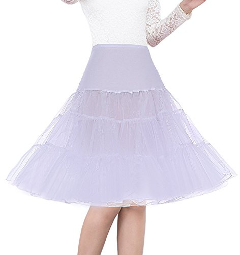 SHIMALY Women's 50s Vintage Rockabilly Petticoat 26 Length Net Underskirt (M-L,White)