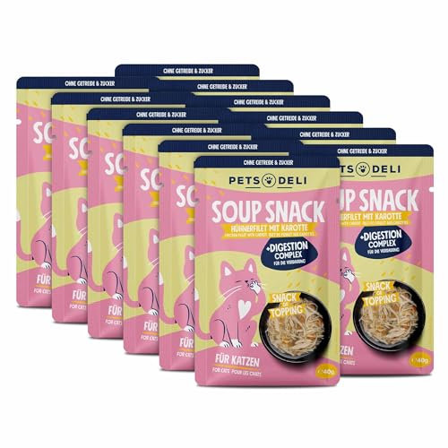 Pets Deli Katzensuppe Huhn – Getreidefrei mit Präbiotika für eine gesunde Verdauung – 12 x 40g