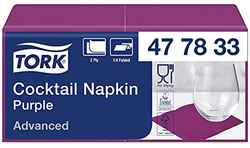 Tork 477833 Cocktailservietten Violett / Cocktail Serviette in Advanced Qualität mit 1/4 Falz / 12 x 200 (2400) Servietten / 23,8 x 24 cm (B x L)