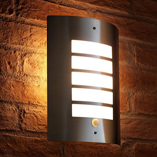 Auraglow Energy Saving Motion Activated PIR Sensor Outdoor Security Wall Light - Silver - Warm White